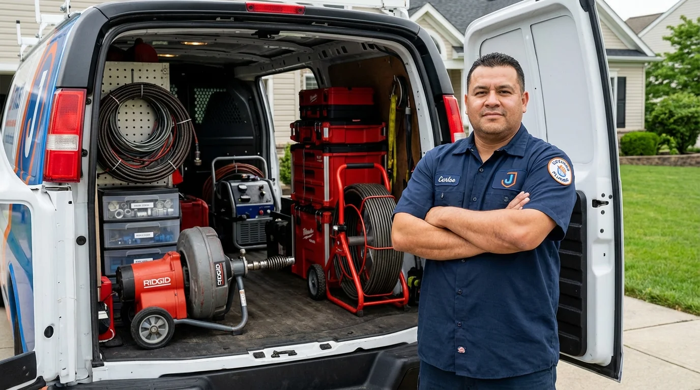 Professional drain cleaning equipment and Johns Plumbing LLC plumber in Moultonborough