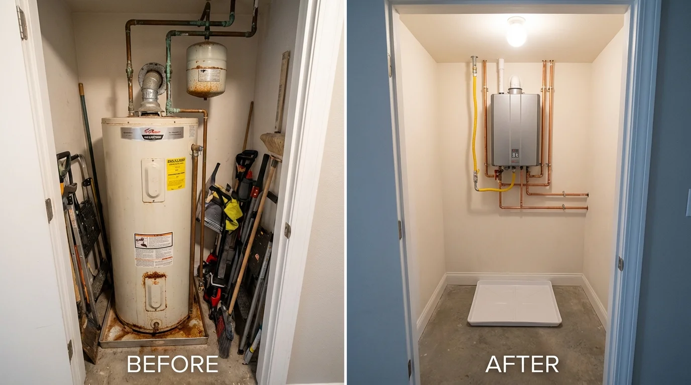 Tank water heater versus wall-mounted tankless unit comparison for Moultonborough, NH homeowners