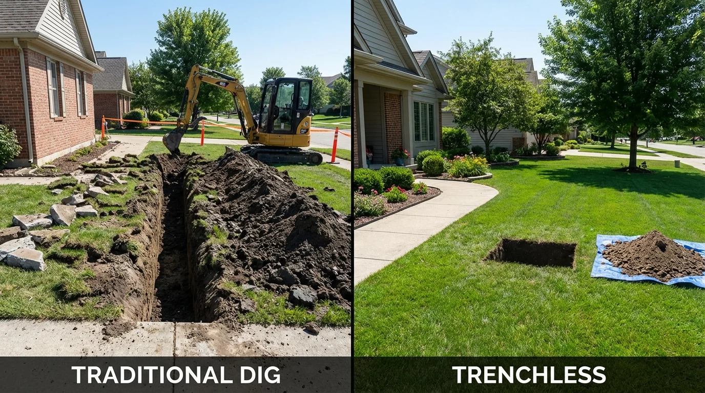 Trenchless sewer repair with minimal yard damage versus traditional excavation in Moultonborough, NH